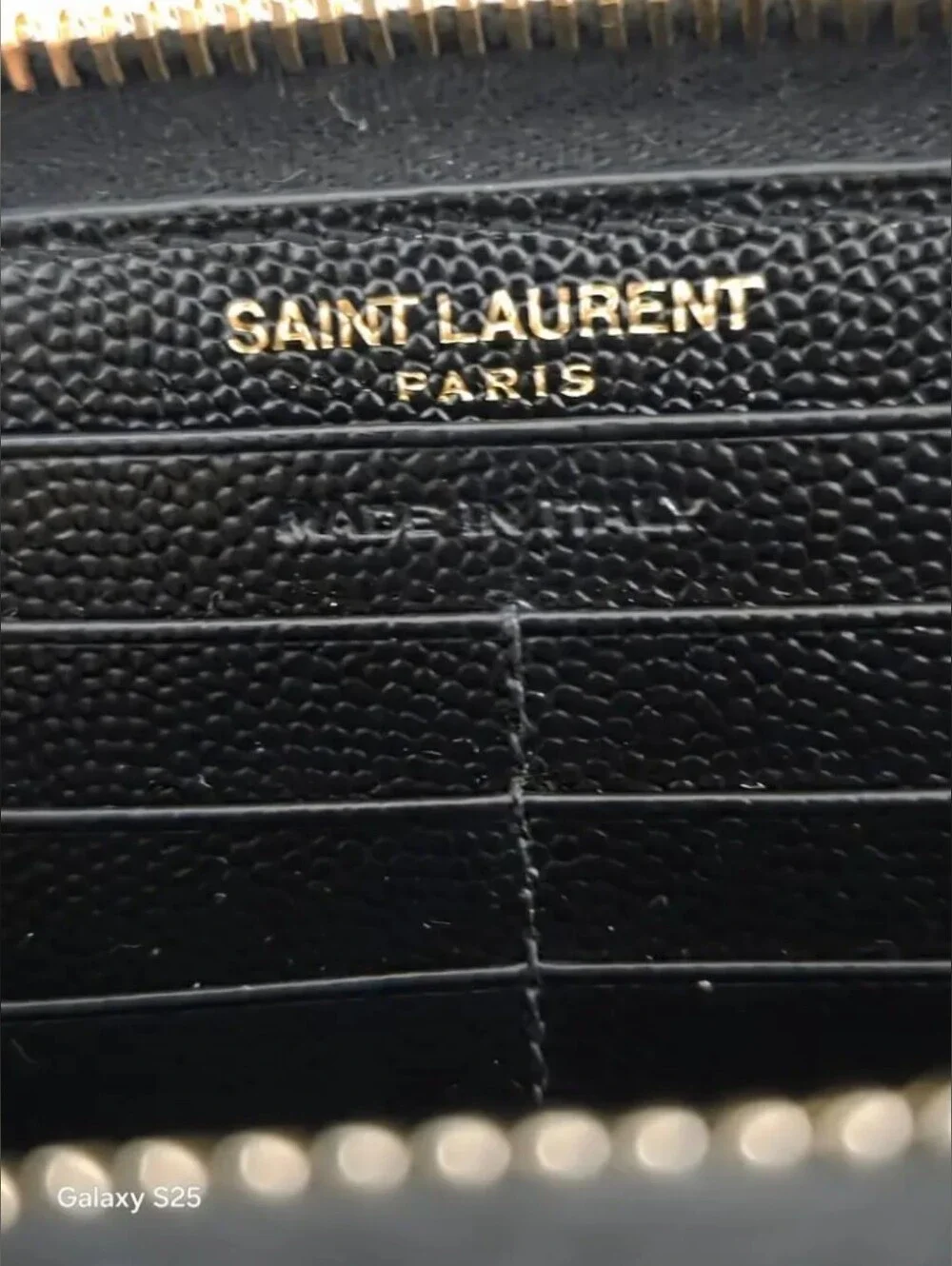 Saint Laurent Black Quilted Leather Zip Wallet with Gold YSL Logo